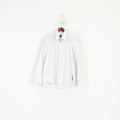 Duck and Cover Men L Casual Shirt White Striped Cotton Long Sleeve Top