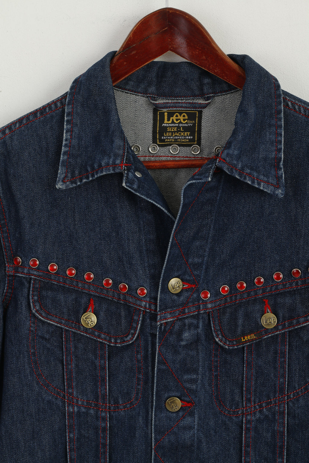 Lee Premium qualité femmes L (M) veste en jean bleu marine jean Slim coton haut détaillé