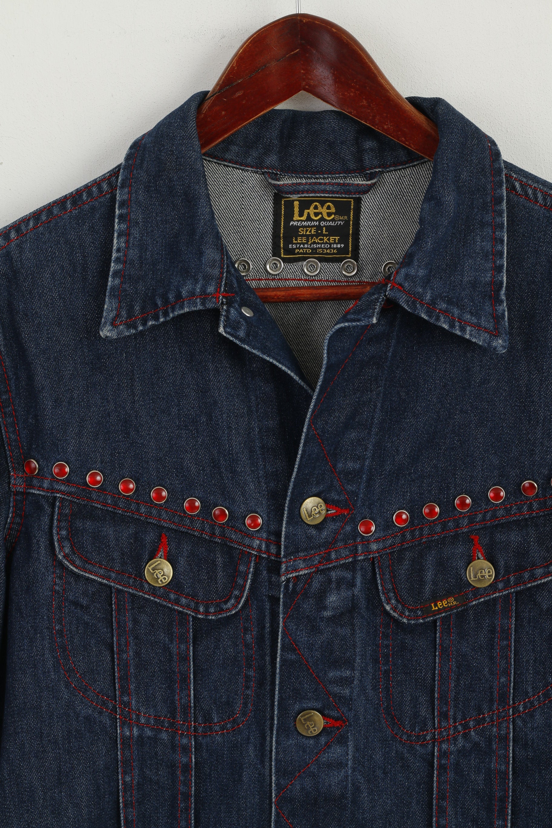 Lee Premium qualité femmes L (M) veste en jean bleu marine jean Slim coton haut détaillé