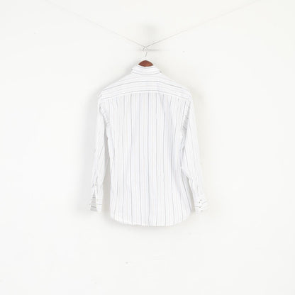 Duck and Cover Men L Casual Shirt White Striped Cotton Long Sleeve Top