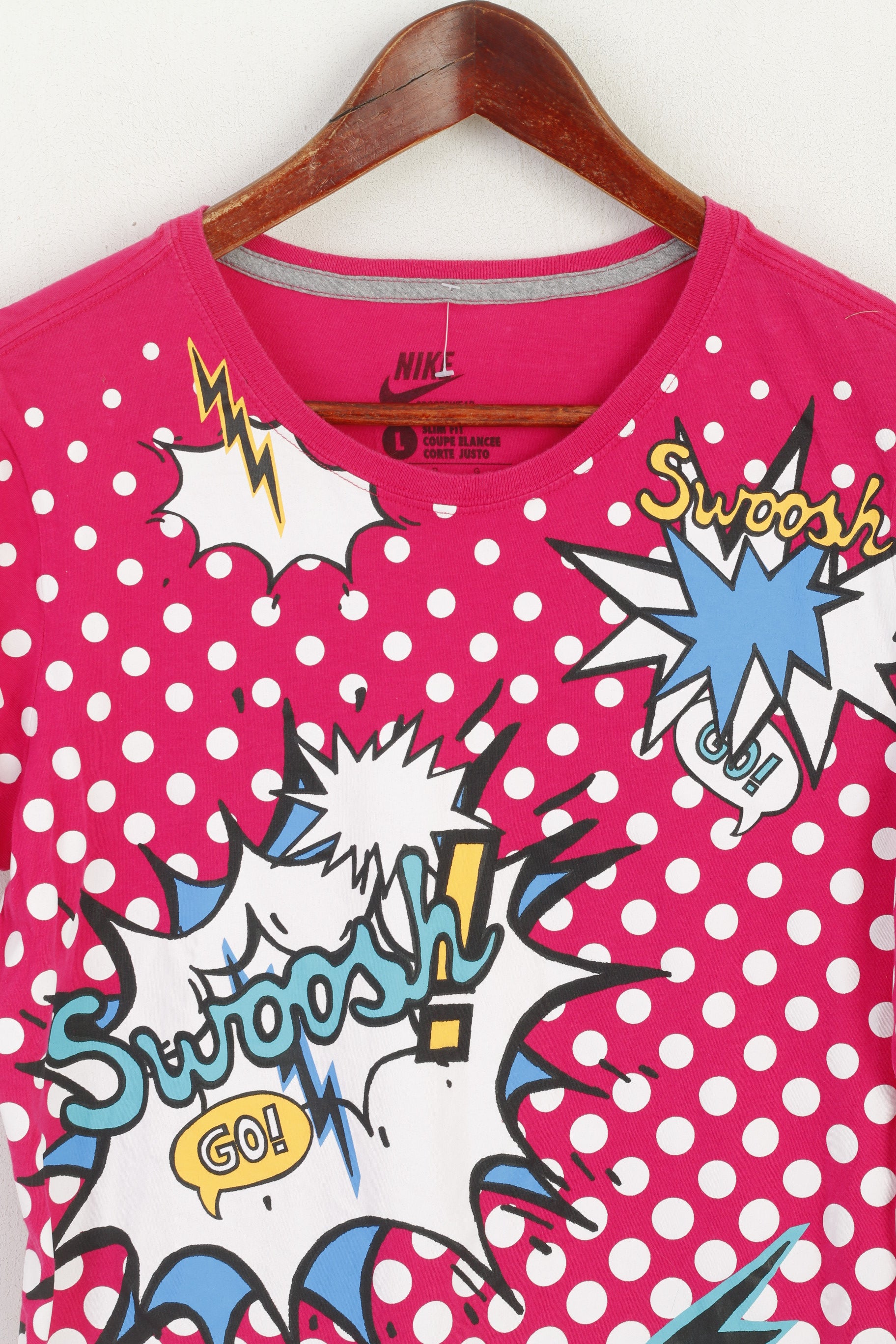 Nike Femme L Chemise Rose Coton Go Swoosh Graphique Sportswear Haut
