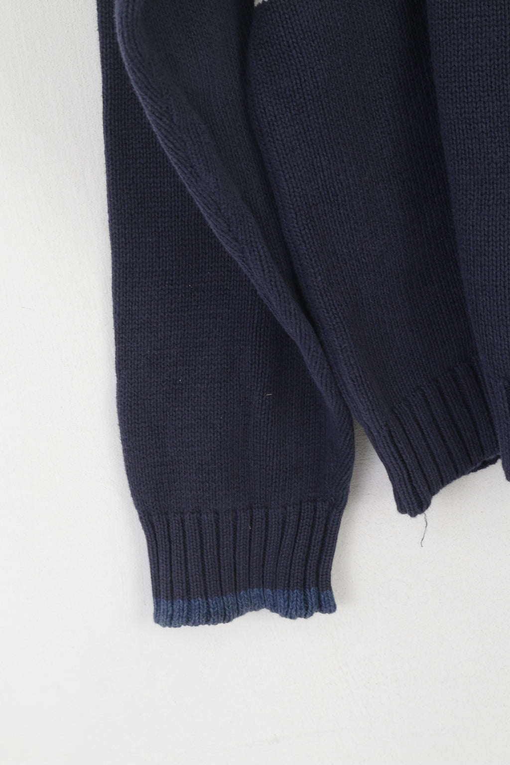 Chaps Ralph Lauren Men L Jumper Navy Cotton Vintage Hand Framed Crew Neck Sweater