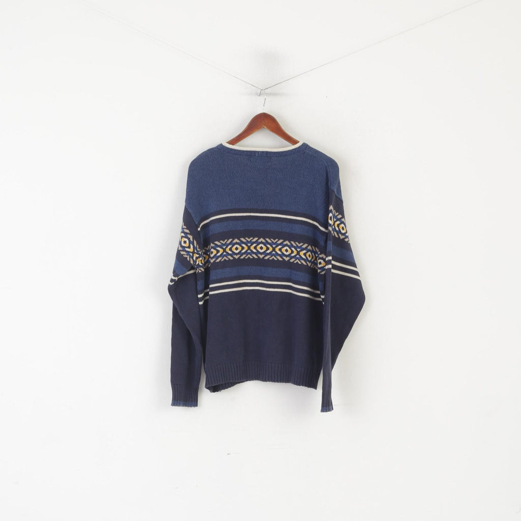 Chaps Ralph Lauren Men L Jumper Navy Cotton Vintage Hand Framed Crew Neck Sweater