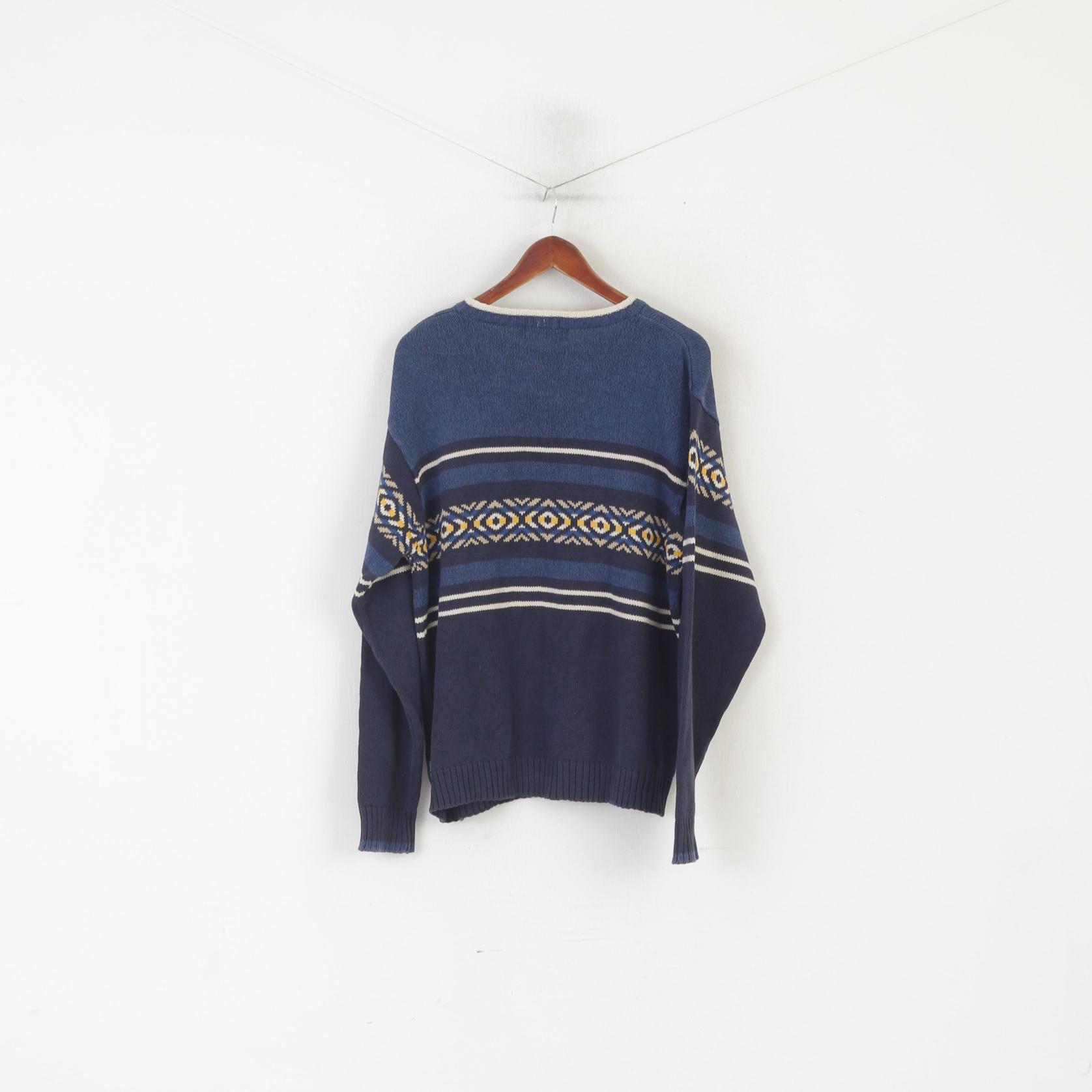 Chaps Ralph Lauren Men L Jumper Navy Cotton Vintage Hand Framed Crew Neck Sweater