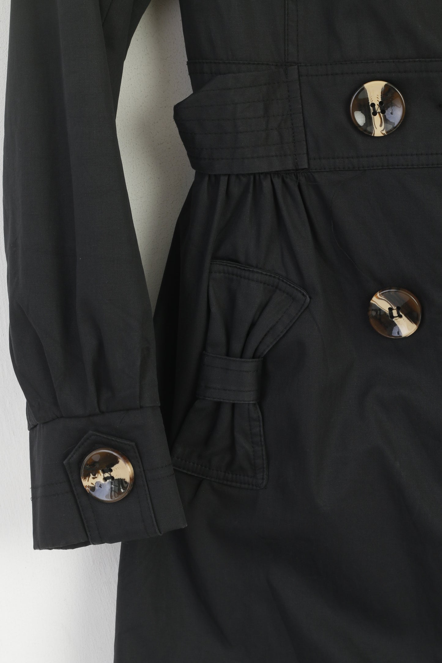 Cappotto da donna Yueyipai Top classico doppio petto con cintura in cotone nero