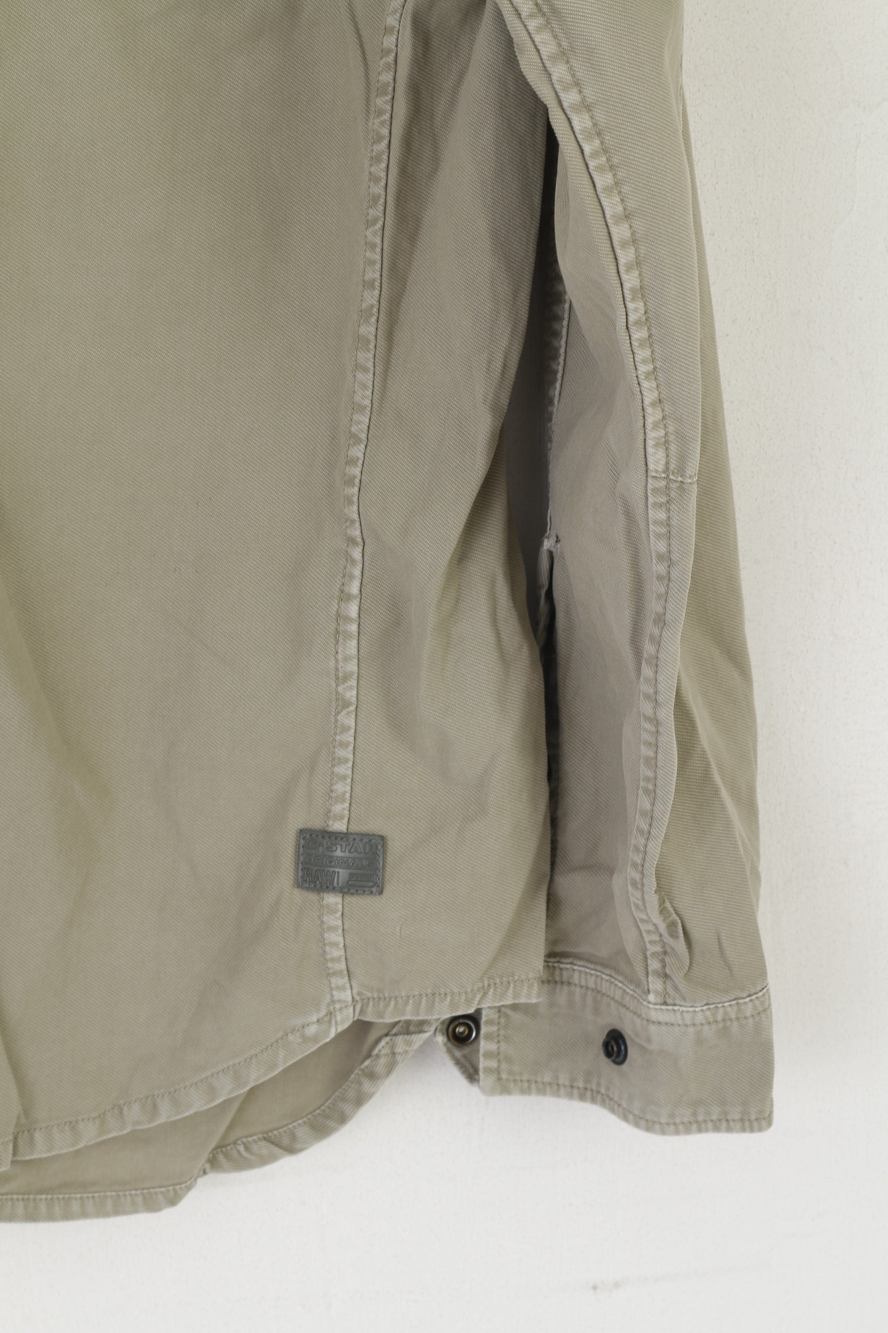 G-Star Raw Men M Casual Shirt Khaki Cotton Military Snap Pockets Cargo Line Top