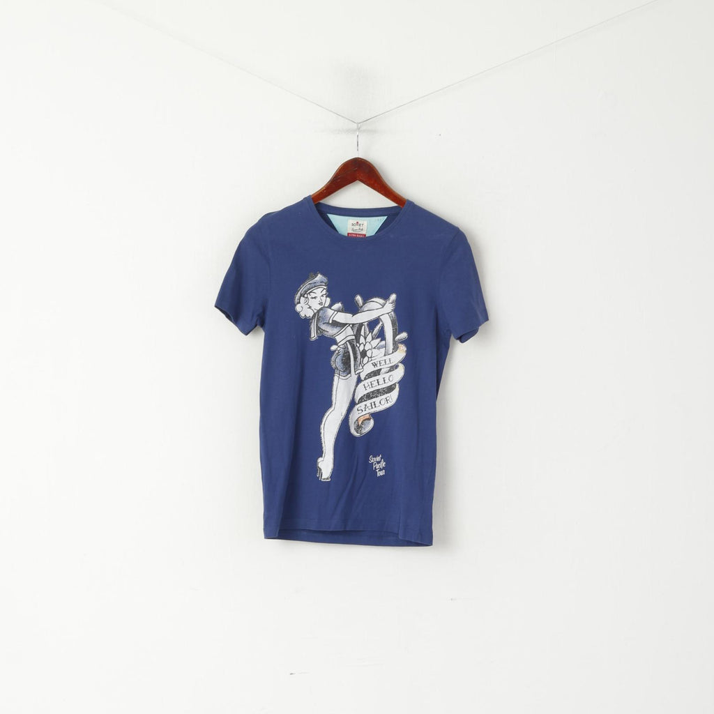 Soviétique Femmes XS Chemise Marine Coton Soviétique Pacific Tour Graphic Crew Neck Top