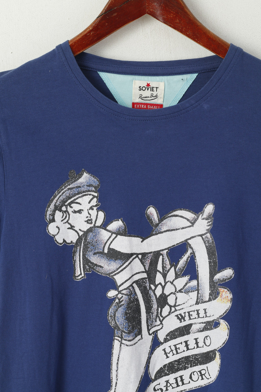 Soviétique Femmes XS Chemise Marine Coton Soviétique Pacific Tour Graphic Crew Neck Top