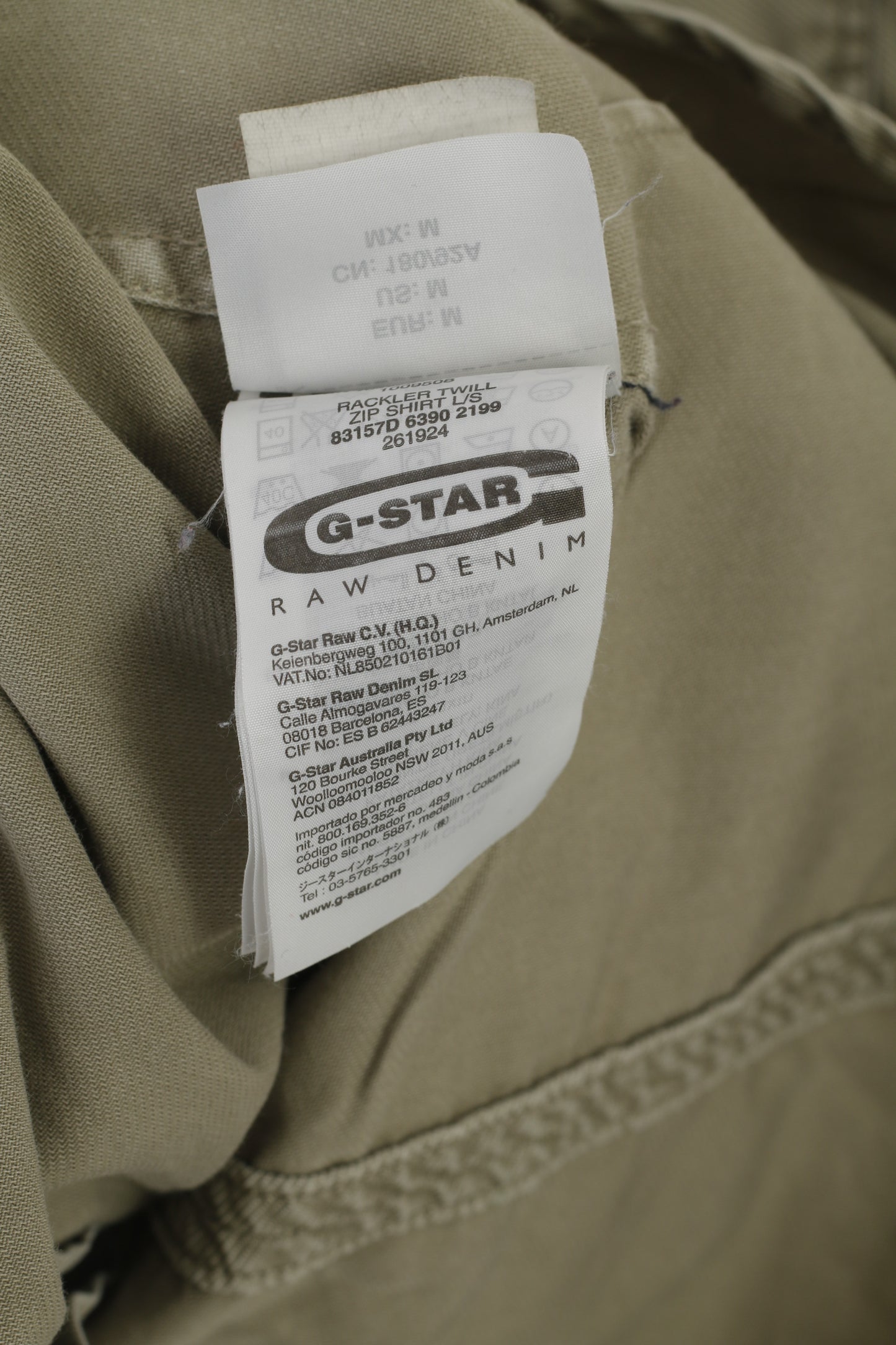 G-Star Raw Men M Casual Shirt Khaki Cotton Military Snap Pockets Cargo Line Top