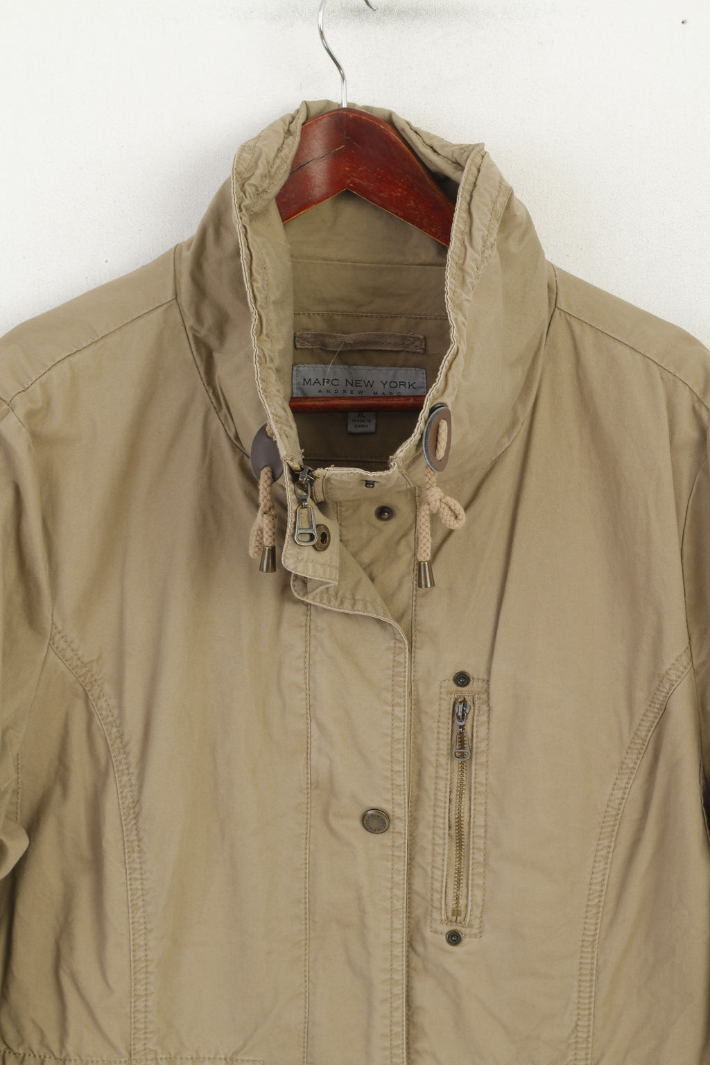 Andrew Marc New York Veste XL pour femme en coton beige léger avec fermeture éclair complète