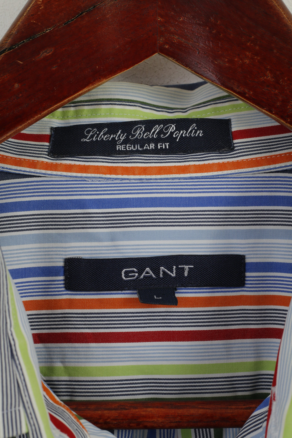Gant Camicia casual da uomo L. Top vestibilità regolare in popeline Liberty Bell a righe di cotone blu