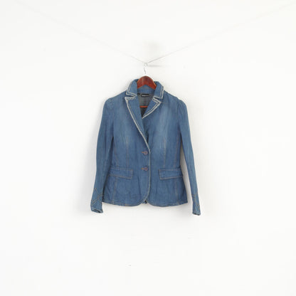 MNG Jeans Donna M (S) Giacca Blazer classico monopetto in denim di cotone blu