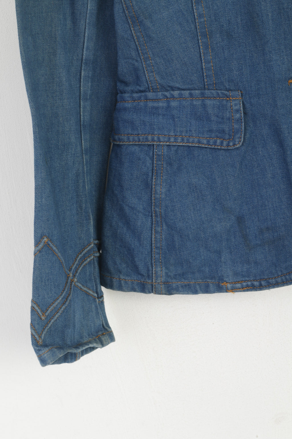 MNG Jeans Women M (S) Jacket Blue Cotton Denim Classic Single Breasted Blazer