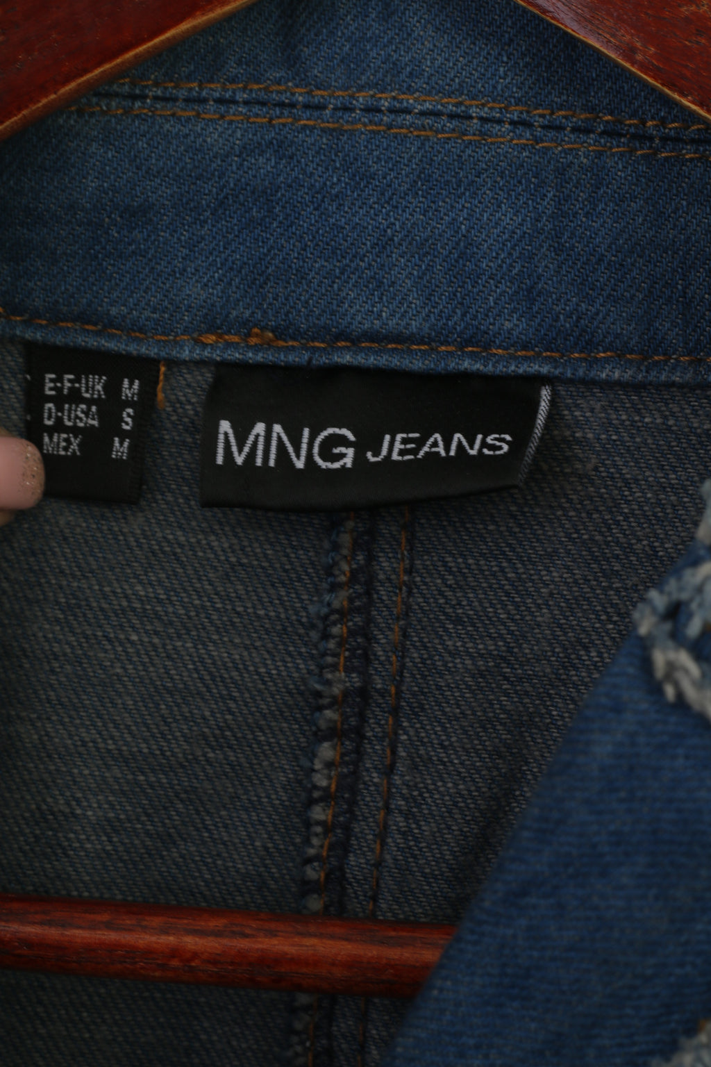 MNG Jeans Women M (S) Jacket Blue Cotton Denim Classic Single Breasted Blazer