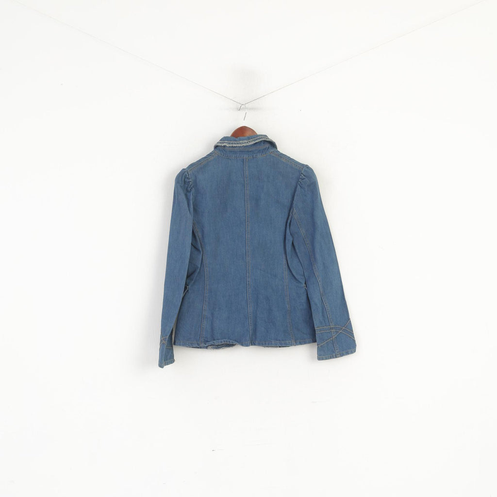 MNG Jeans Women M (S) Jacket Blue Cotton Denim Classic Single Breasted Blazer