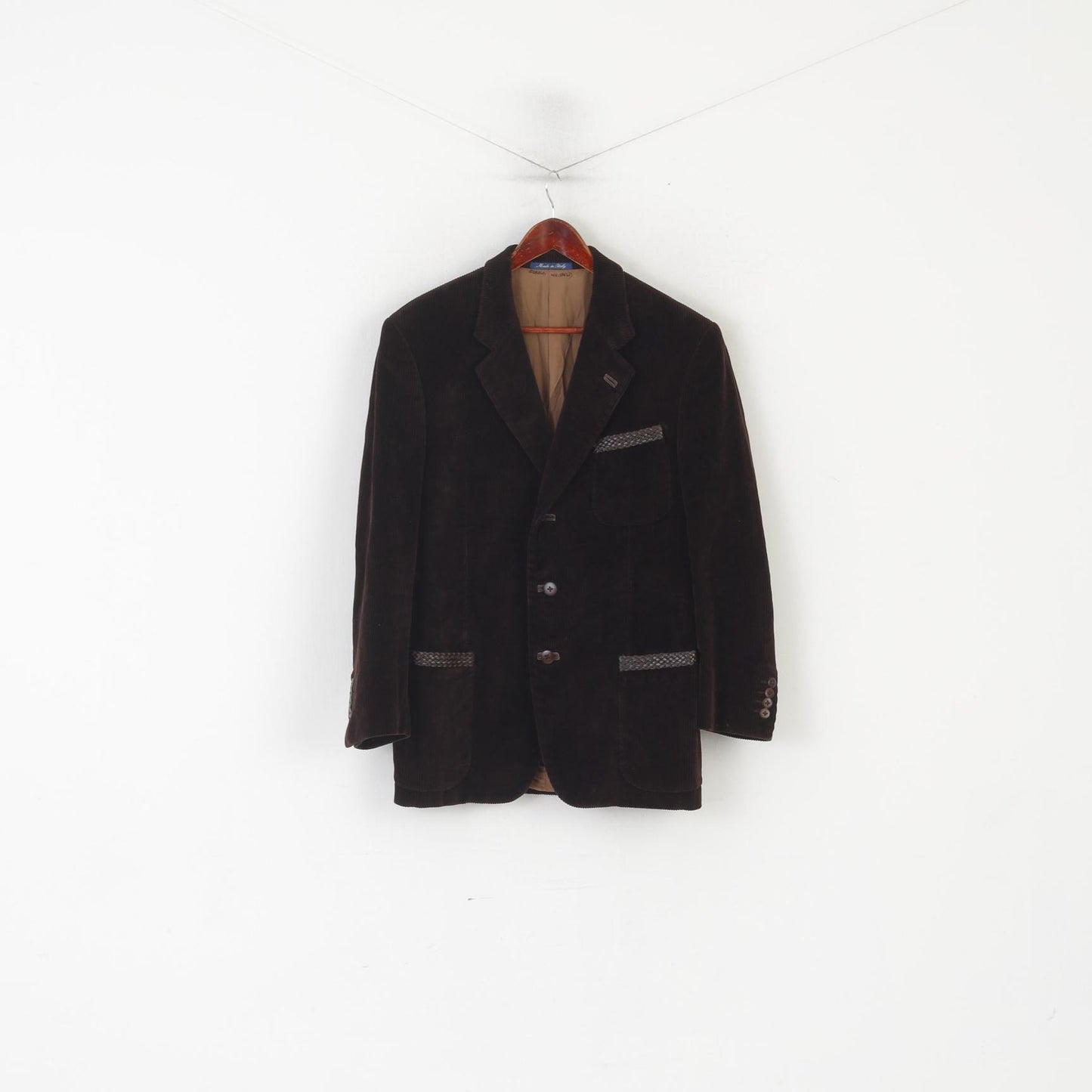 Wana Men 50 40 Blazer Brown Vintage Cotton Corduroy Made in Italy Single Breasted Jacket