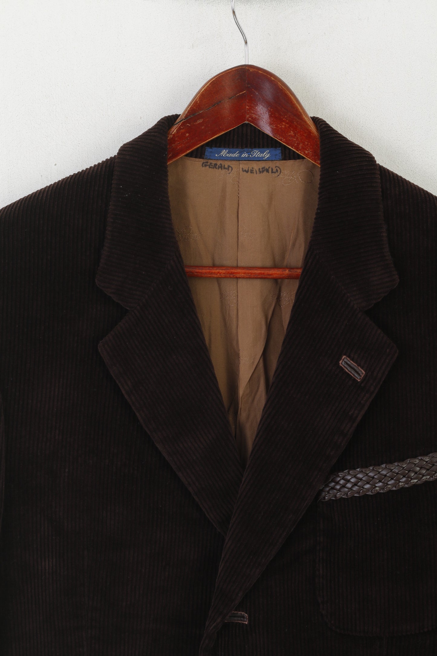Wana Men 50 40 Blazer Brown Vintage Cotton Corduroy Made in Italy Single Breasted Jacket