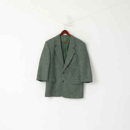Fine Scottish Cloth By Kynoch Men 40 50 Blazer Green Wool Check Vintage 2/3 Sleeve Jacket