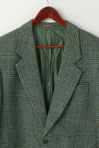 Fine Scottish Cloth By Kynoch Men 40 50 Blazer Green Wool Check Vintage 2/3 Sleeve Jacket