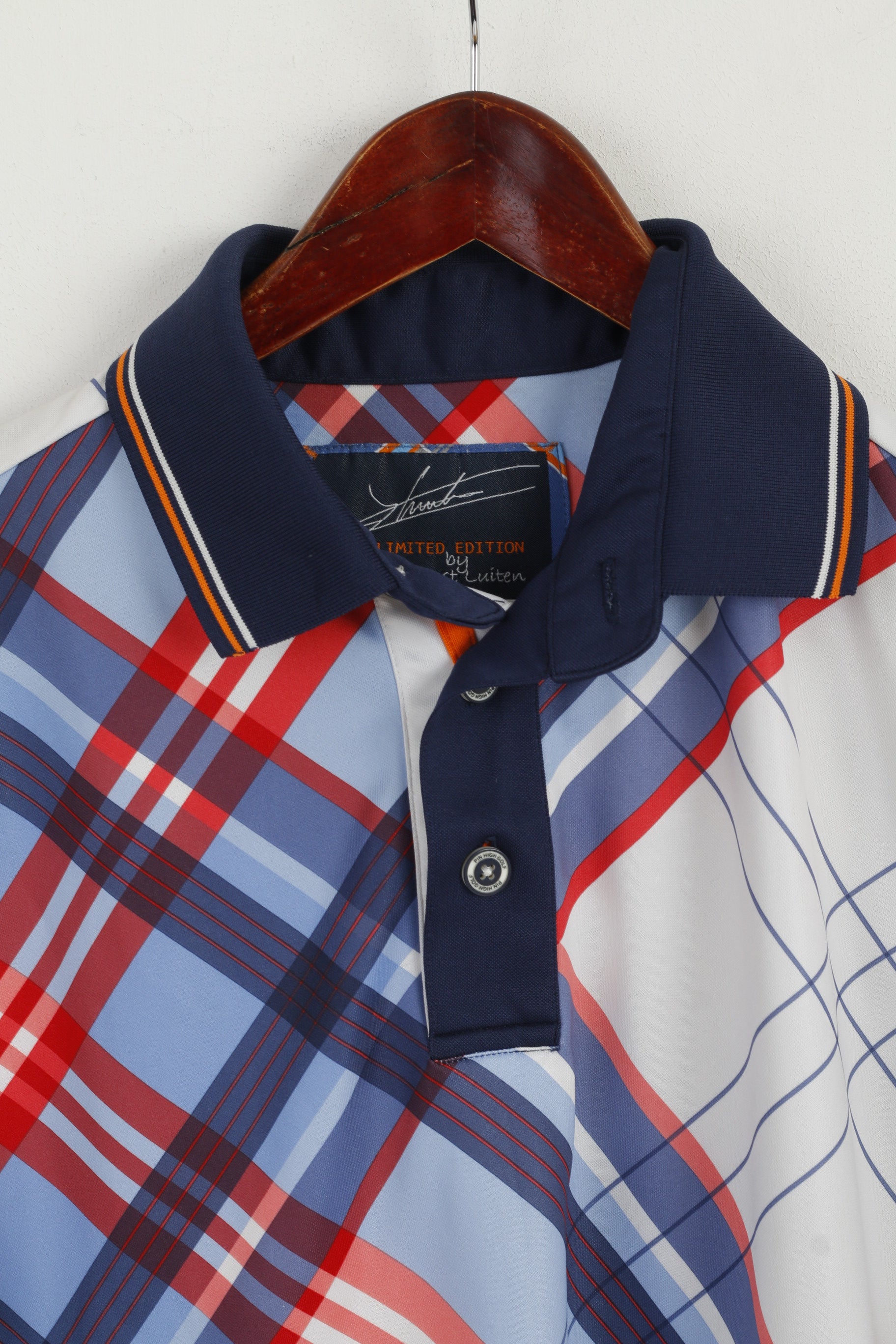 Joost Luiten Men S Polo Shirt Blue Check Pin High Golf Limited Edition Top