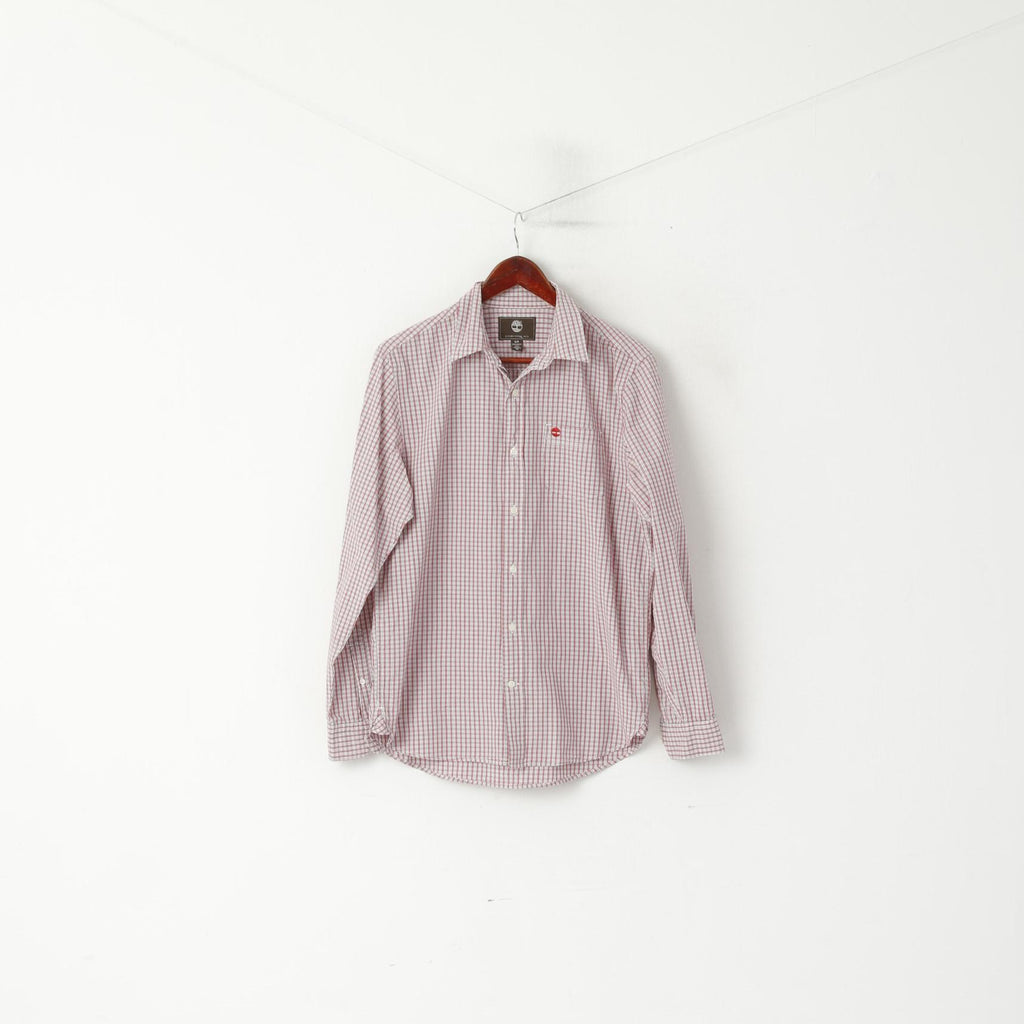 Timberland Men S Casual Shirt Red Check Cotton Regular Fit Long Sleeve Top