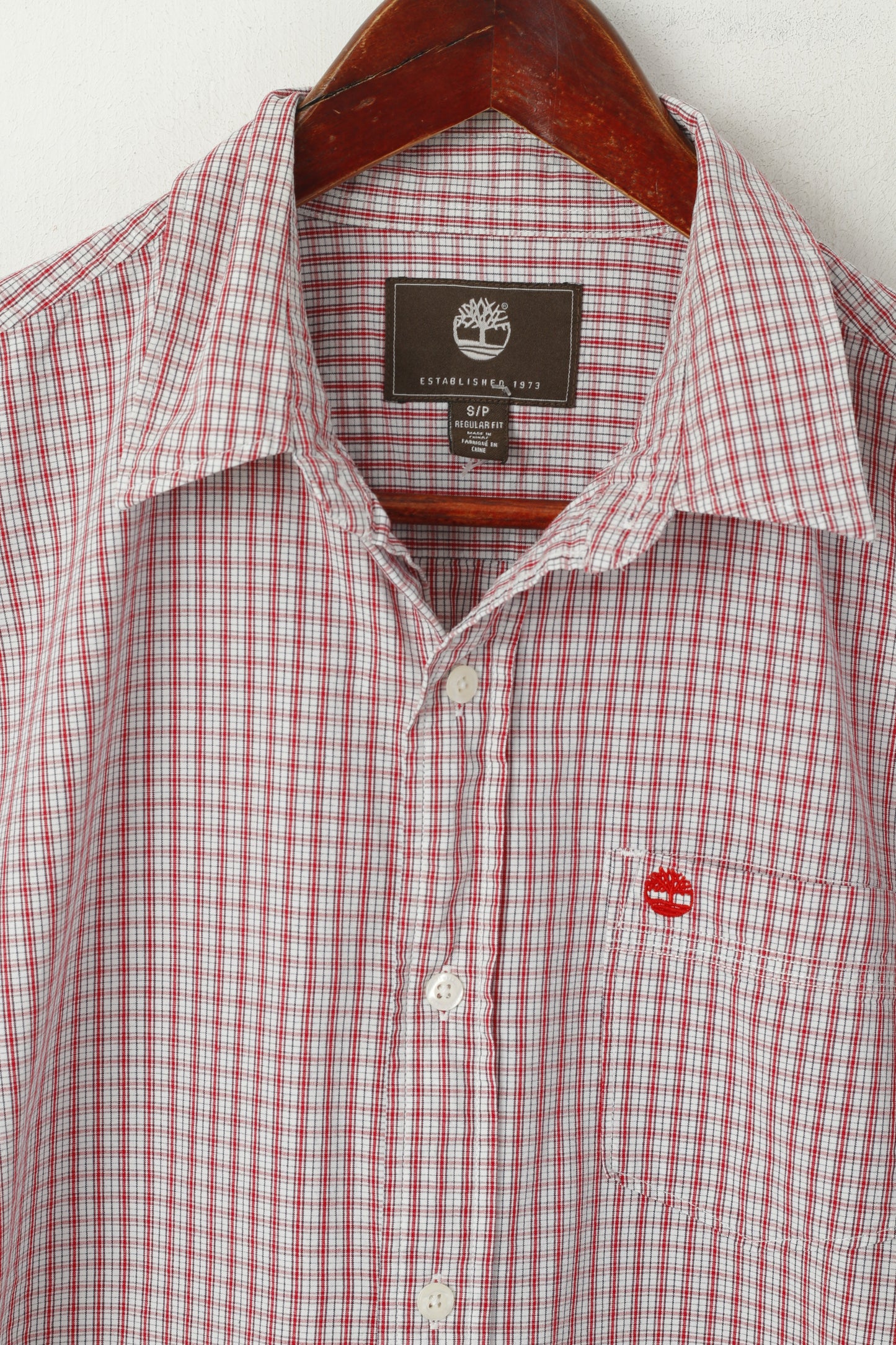 Timberland Men S Casual Shirt Red Check Cotton Regular Fit Long Sleeve Top