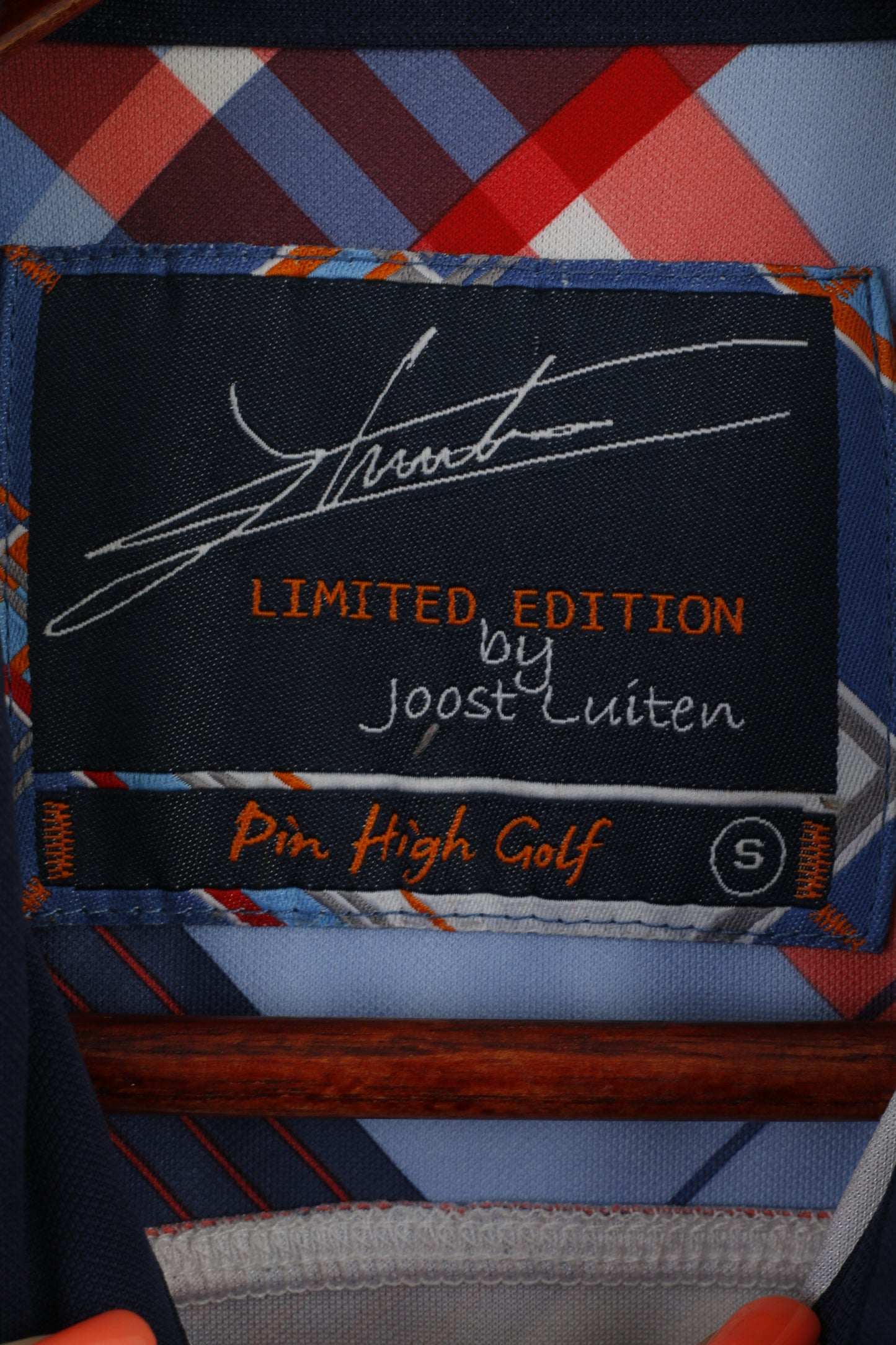 Joost Luiten Polo da uomo S Blu Check Pin High Golf Top in edizione limitata