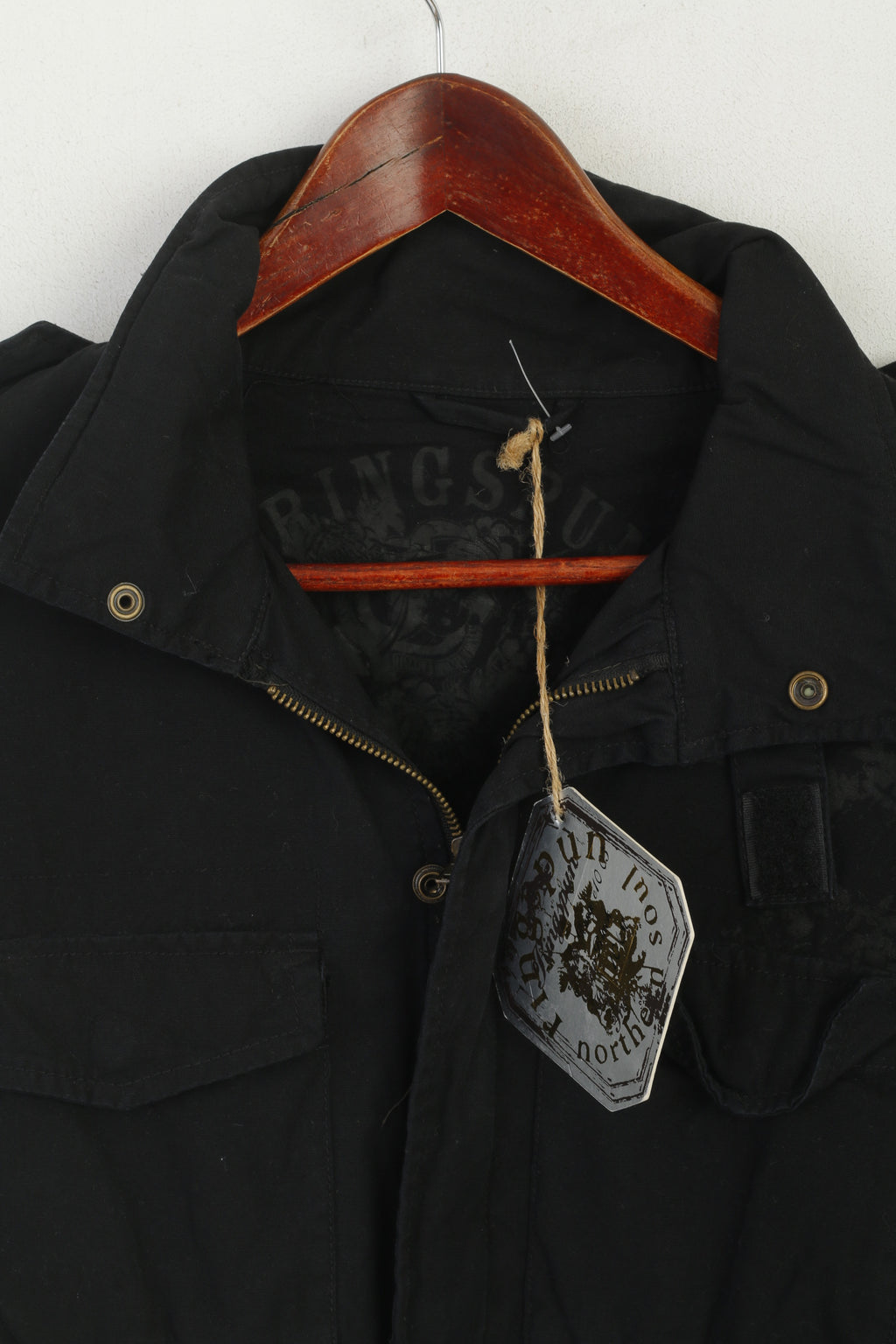 Nouveau Ringspun femmes M 10 veste en coton noir pleine fermeture éclair léger haut détaillé