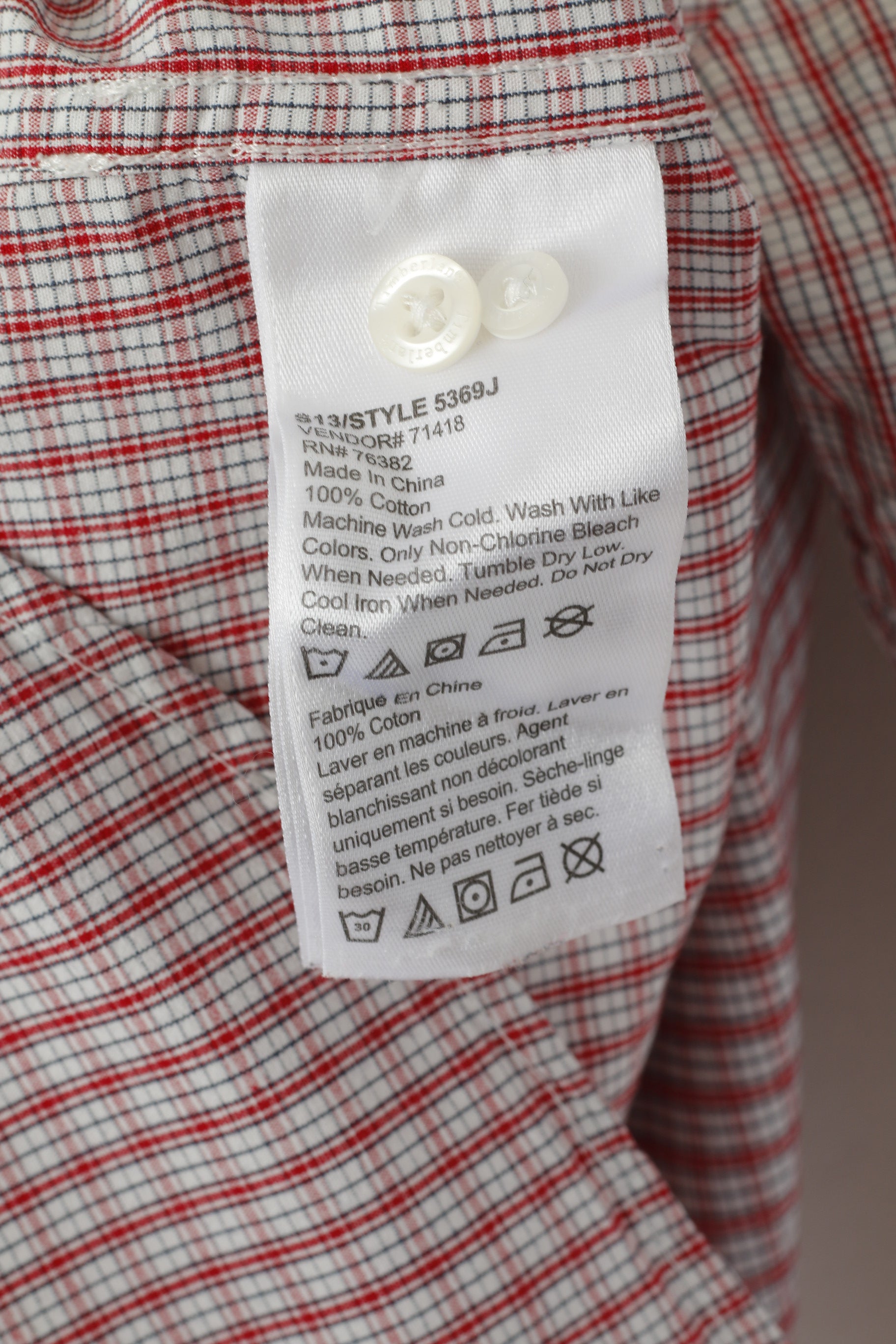 Timberland Chemise décontractée pour hommes Rouge à carreaux en coton Coupe régulière Haut à manches longues