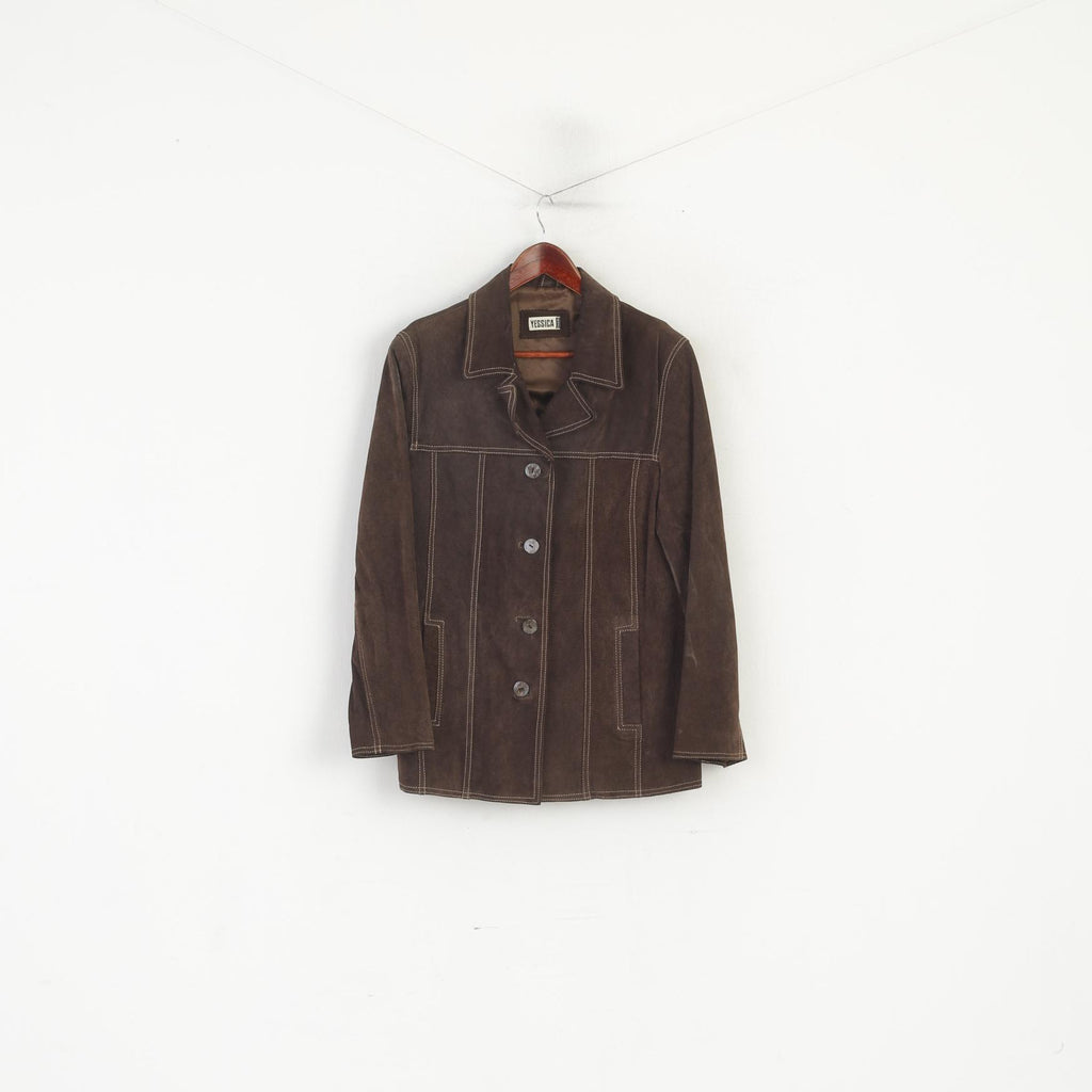 Yessica C&A Women 14 40 M Jacket Brown Leather Vintage Single Breasted Retro Top