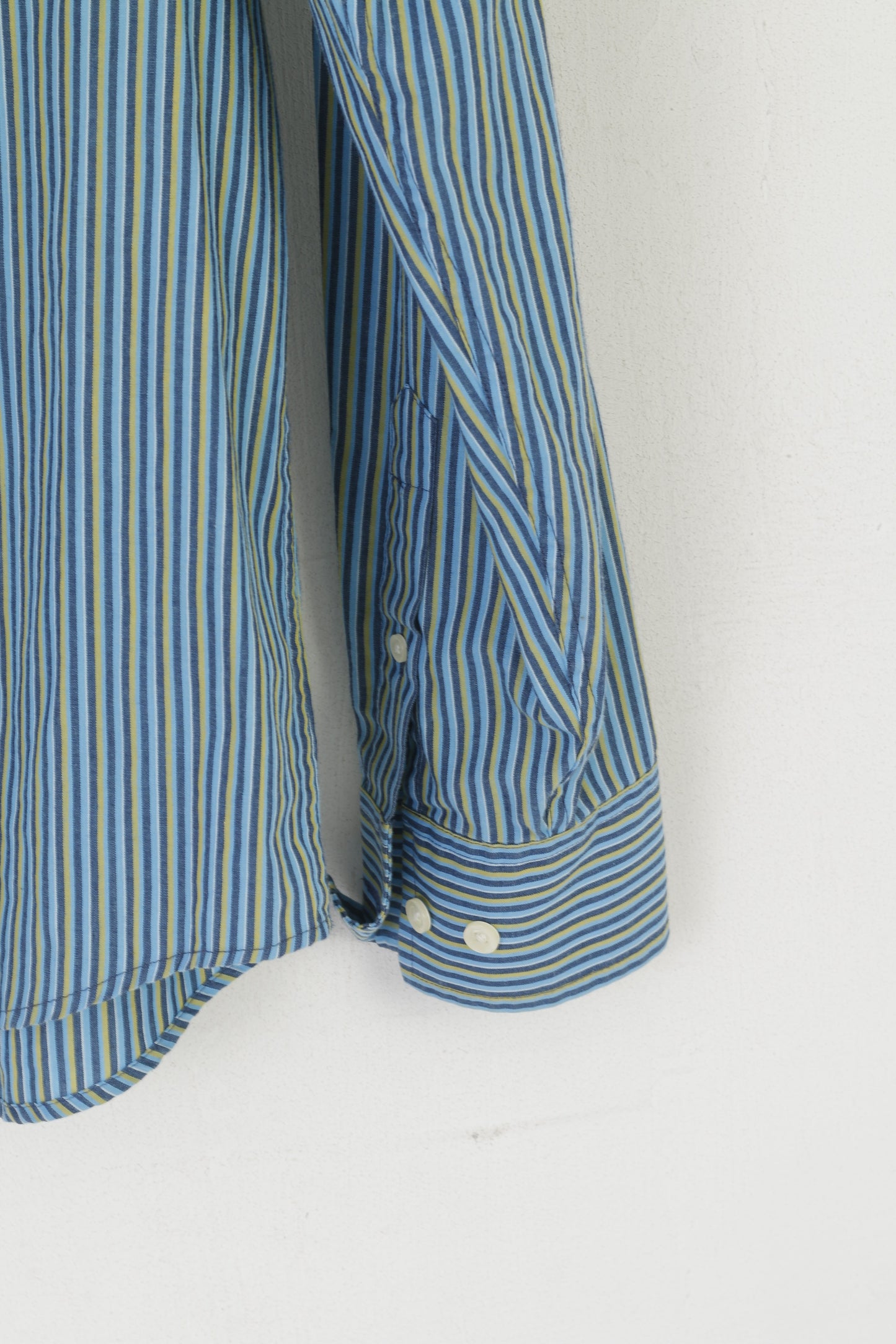 Penguin Men M Casual Shirt Blue Cotton Striped Heritage Slim Fit Long Sleeve Top