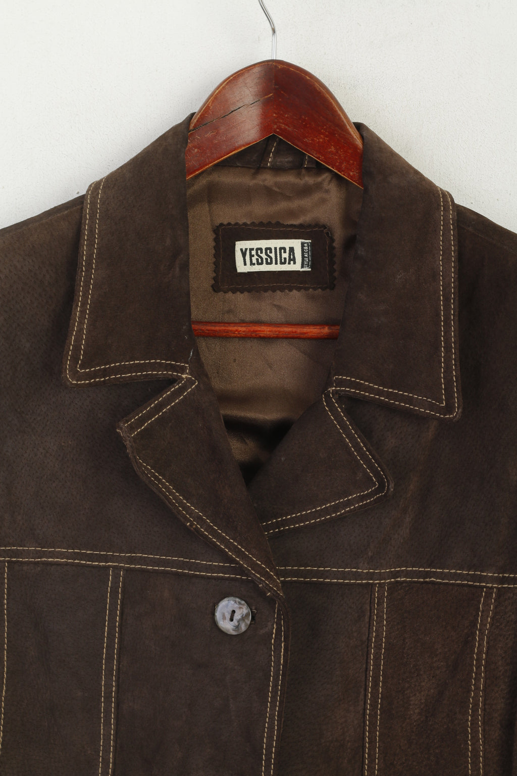 Yessica C&A Women 14 40 M Jacket Brown Leather Vintage Single Breasted Retro Top