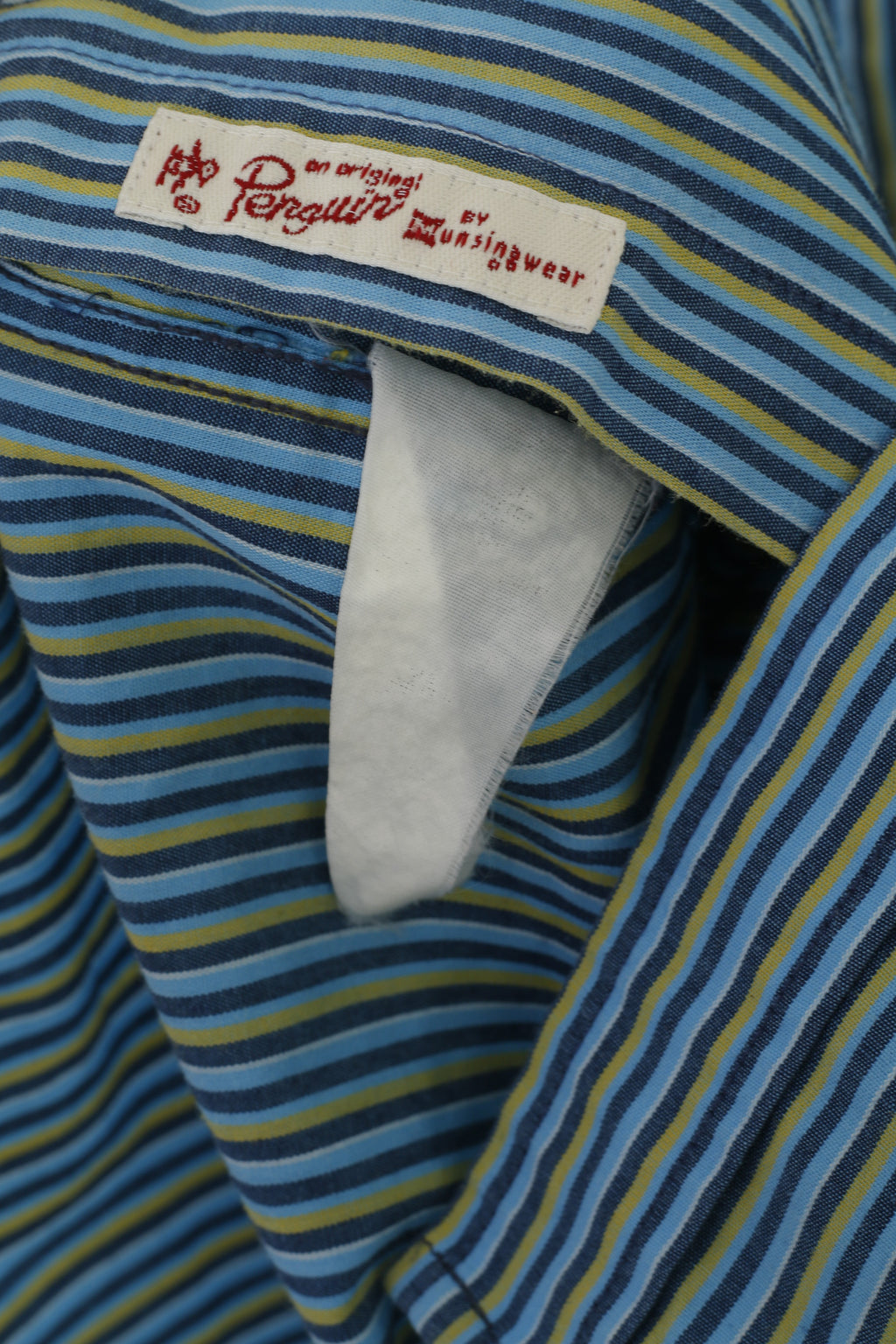 Penguin Men M Casual Shirt Blue Cotton Striped Heritage Slim Fit Long Sleeve Top