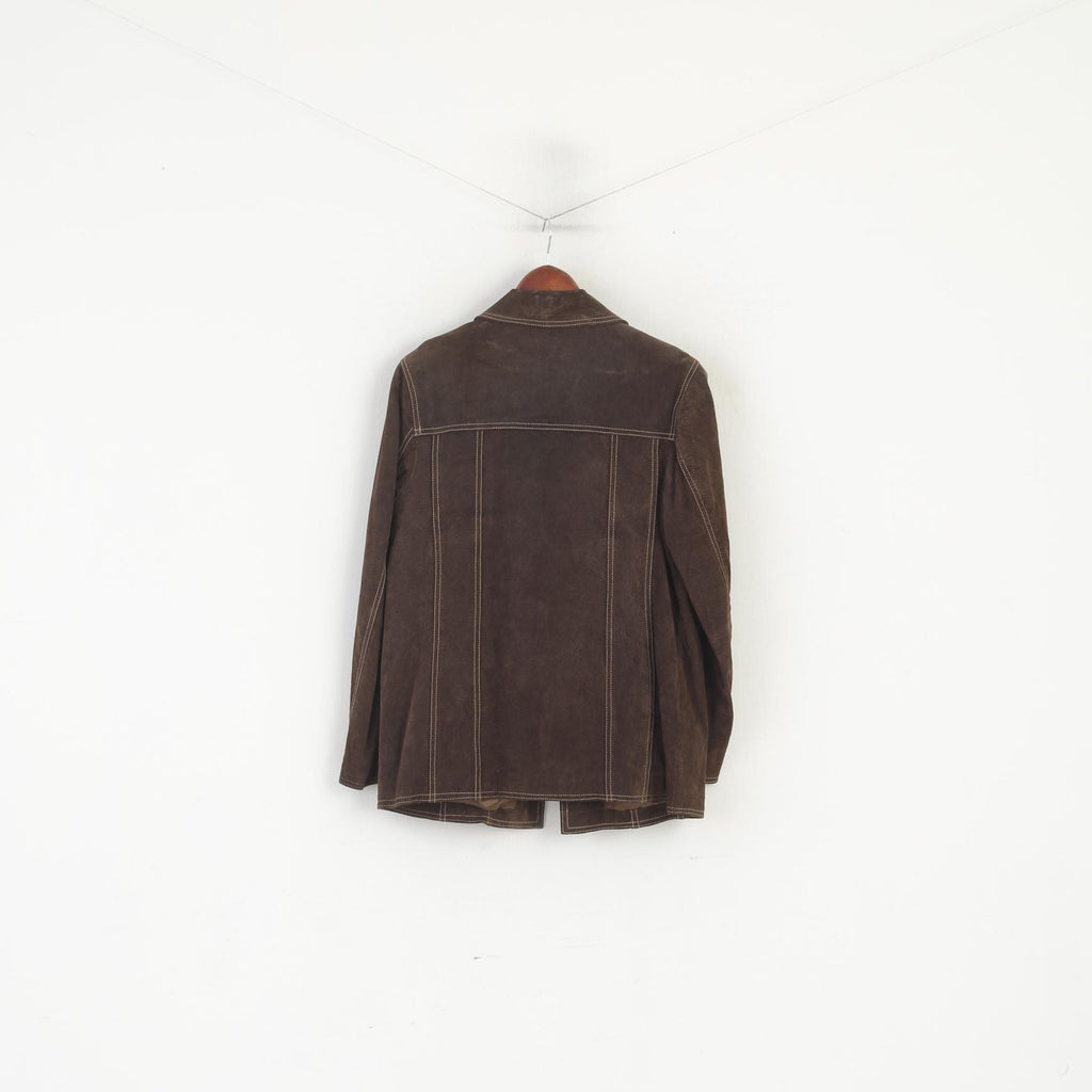 Yessica C&A Women 14 40 M Jacket Brown Leather Vintage Single Breasted Retro Top