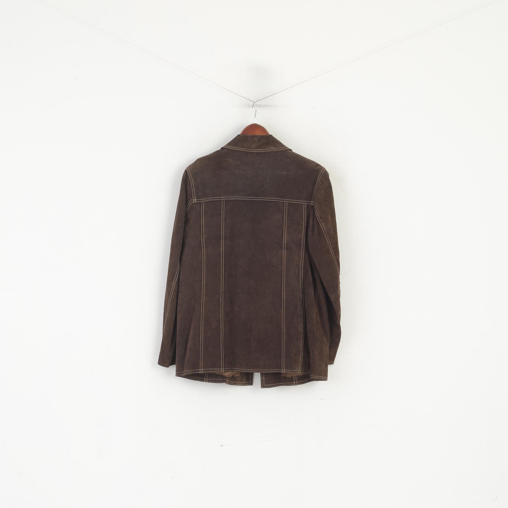 Yessica C&A Women 14 40 M Jacket Brown Leather Vintage Single Breasted Retro Top