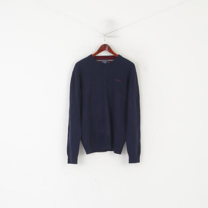 Hackett London Men XXL (XL) Jumper Navy Lambswool Soft Crew Neck Classic Sweater