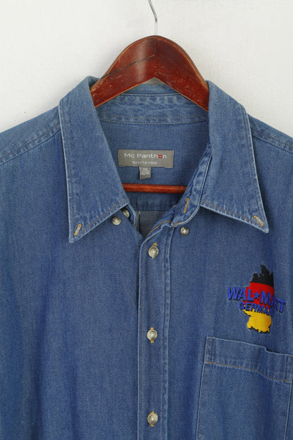 Mc Panthon Wal Mart Germany Men 2XL Casual Shirt Blue Denim Cotton Vintage 90s Top