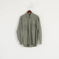 Camel Acitve Men M Casual Shirt Cotton Green Army Pockets Outdoor Long Sleeve Top