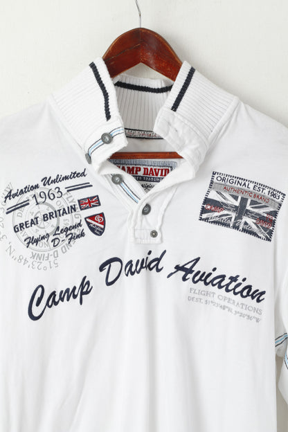 Camp David Men M Shirt White Cotton GB Emroidered Detailed Buttons Long Sleeve Top