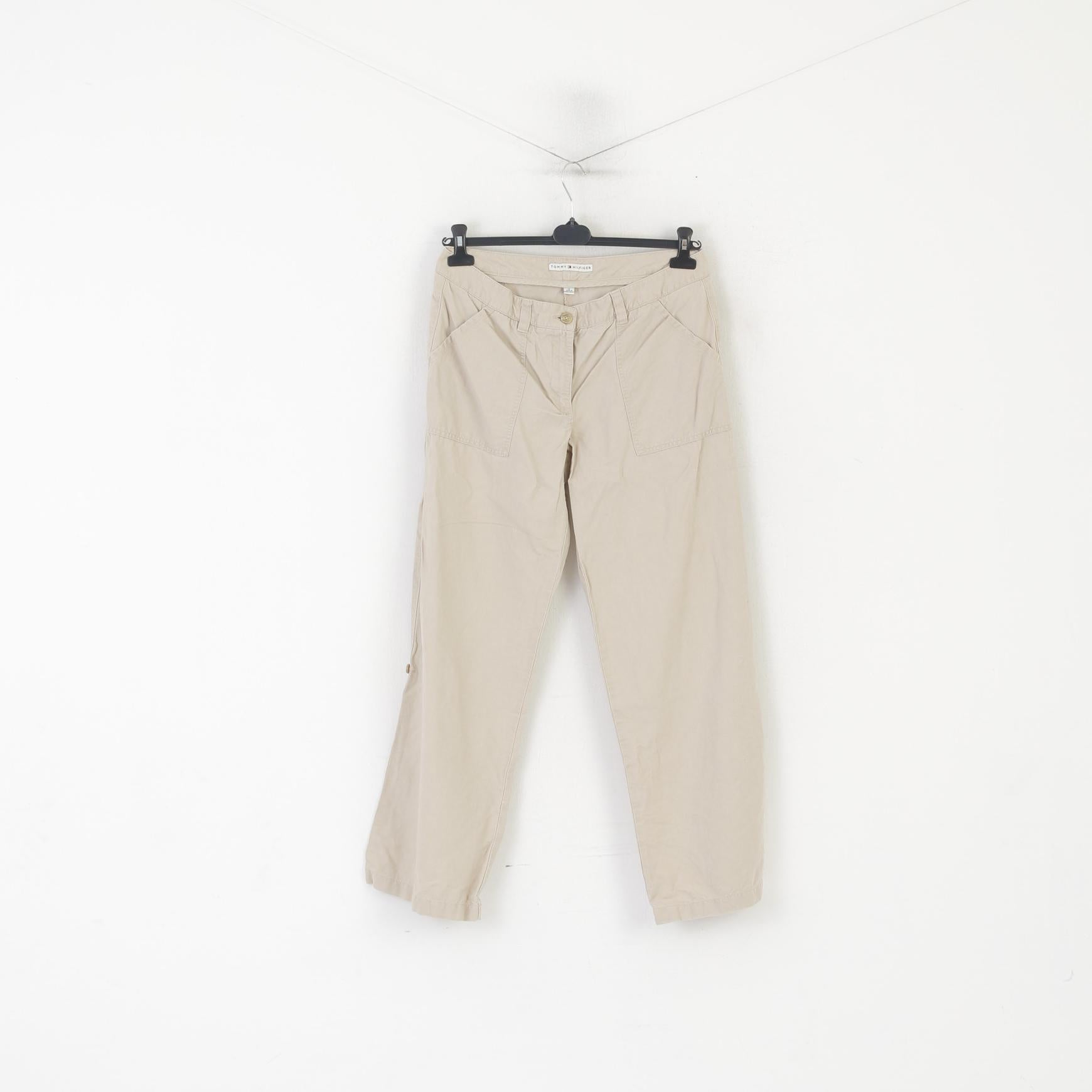 Tommy Hilfiger Women 12 Trousers Beige Linen Cotton  Wide Leg Summer Pants