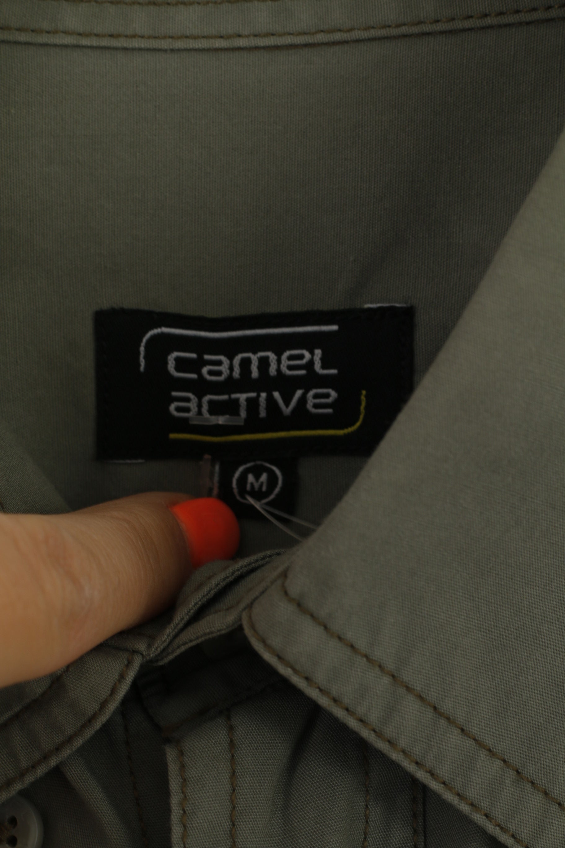 Camel Acitve Men M Casual Shirt Cotton Green Army Pockets Outdoor Long Sleeve Top