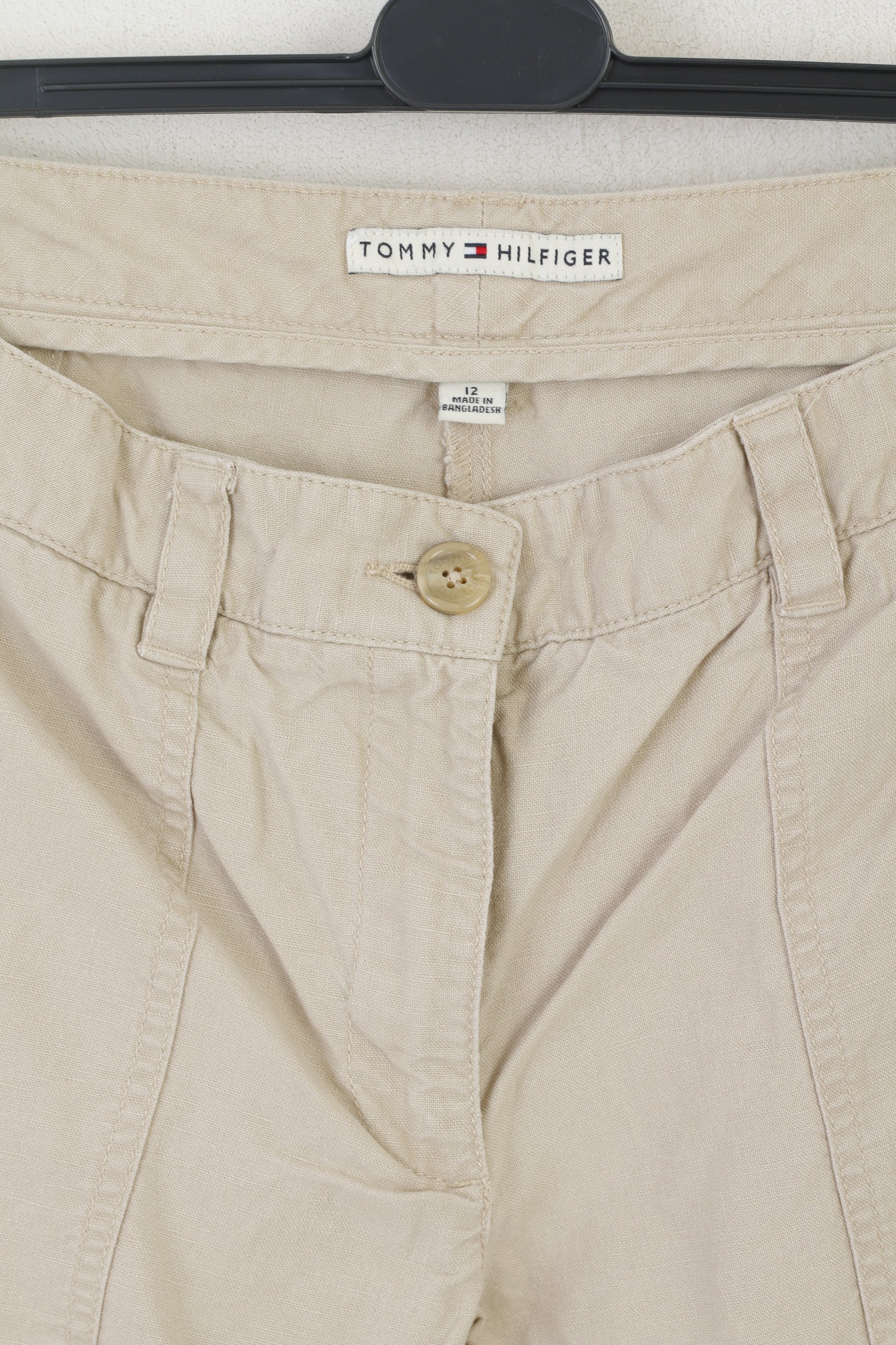 Tommy Hilfiger Women 12 Trousers Beige Linen Cotton  Wide Leg Summer Pants
