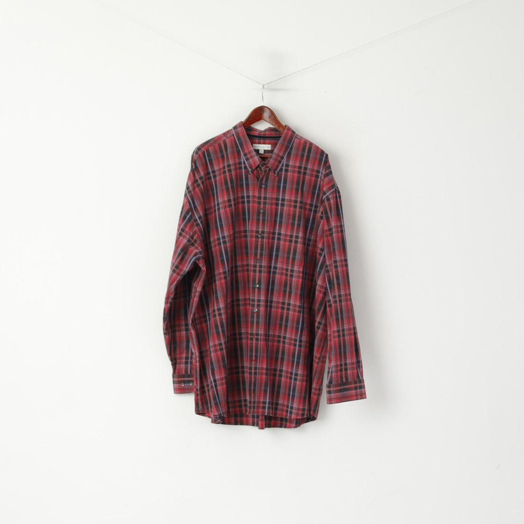 Cutter &amp; Buck Camicia casual da uomo 4XL Top a maniche lunghe taglie forti in cotone rosso a quadri