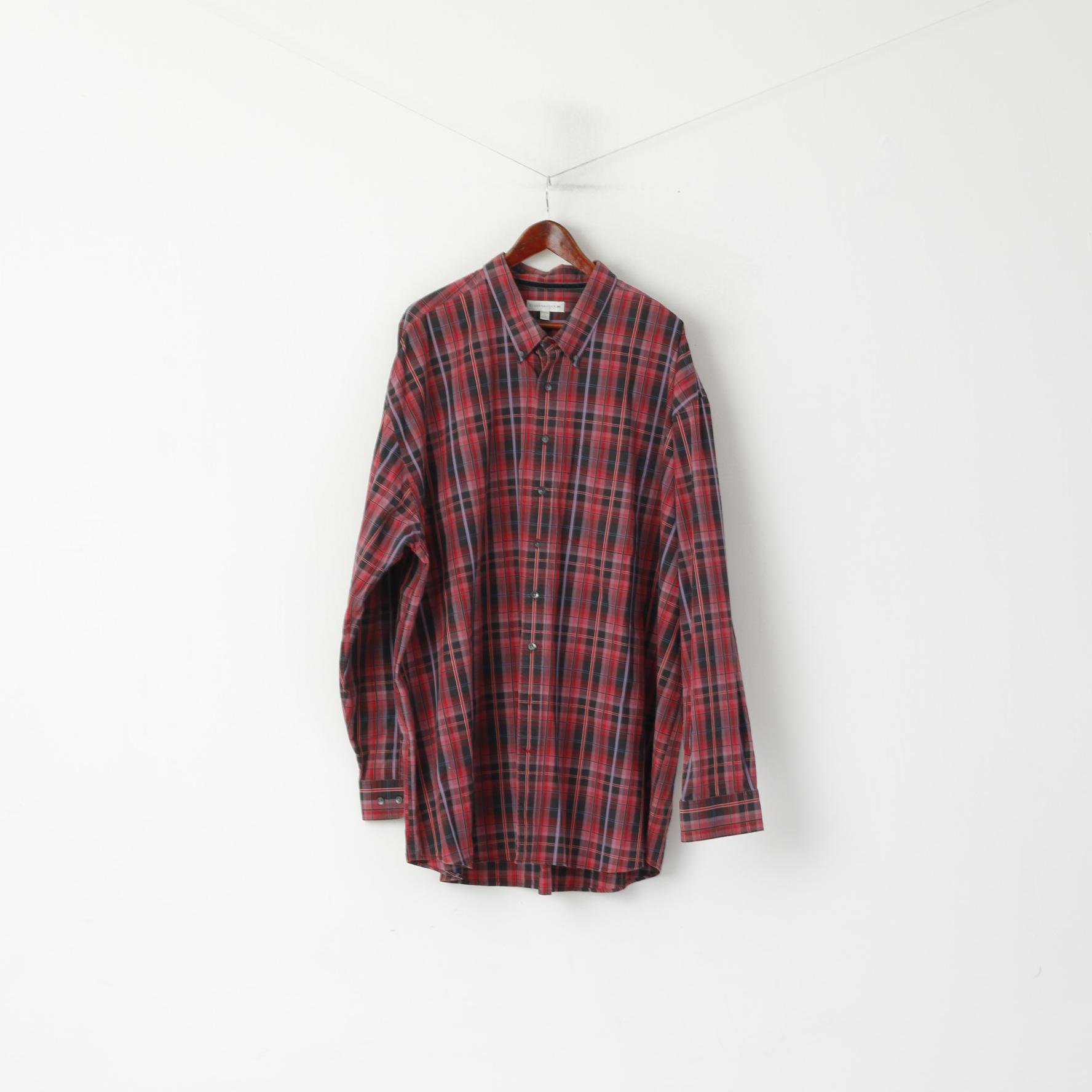 Cutter &amp; Buck Camicia casual da uomo 4XL Top a maniche lunghe taglie forti in cotone rosso a quadri