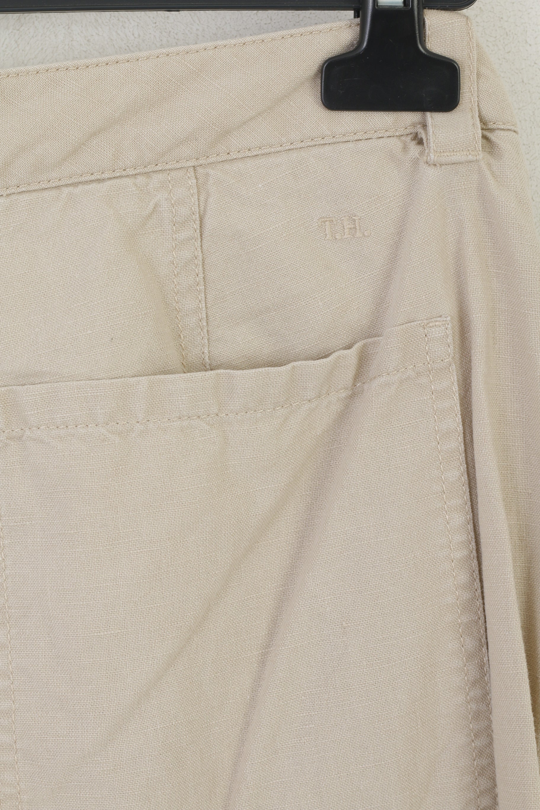 Tommy Hilfiger Women 12 Trousers Beige Linen Cotton  Wide Leg Summer Pants