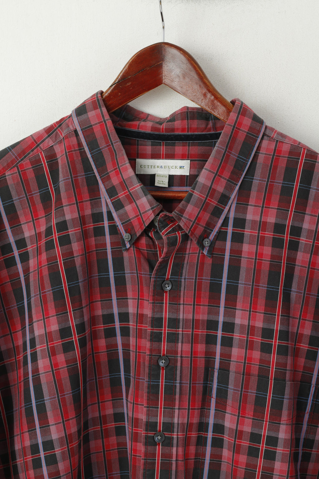 Cutter &amp; Buck Camicia casual da uomo 4XL Top a maniche lunghe taglie forti in cotone rosso a quadri