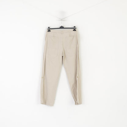 Tommy Hilfiger Women 12 Trousers Beige Linen Cotton  Wide Leg Summer Pants