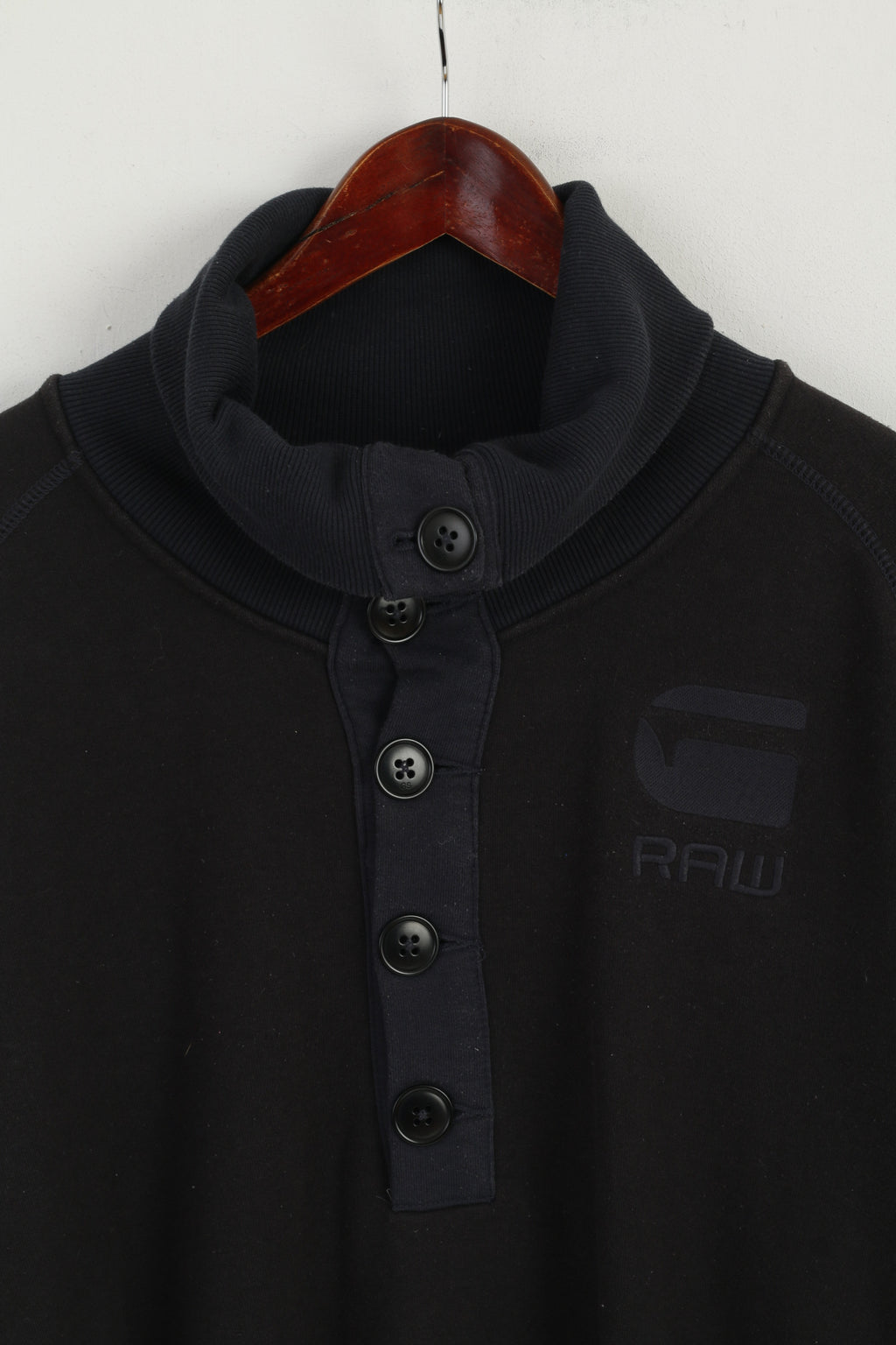 G-STAR RAW Men XL Sweatshirt Navy Cotton CL Philley Turtle Buttoned Neck Top