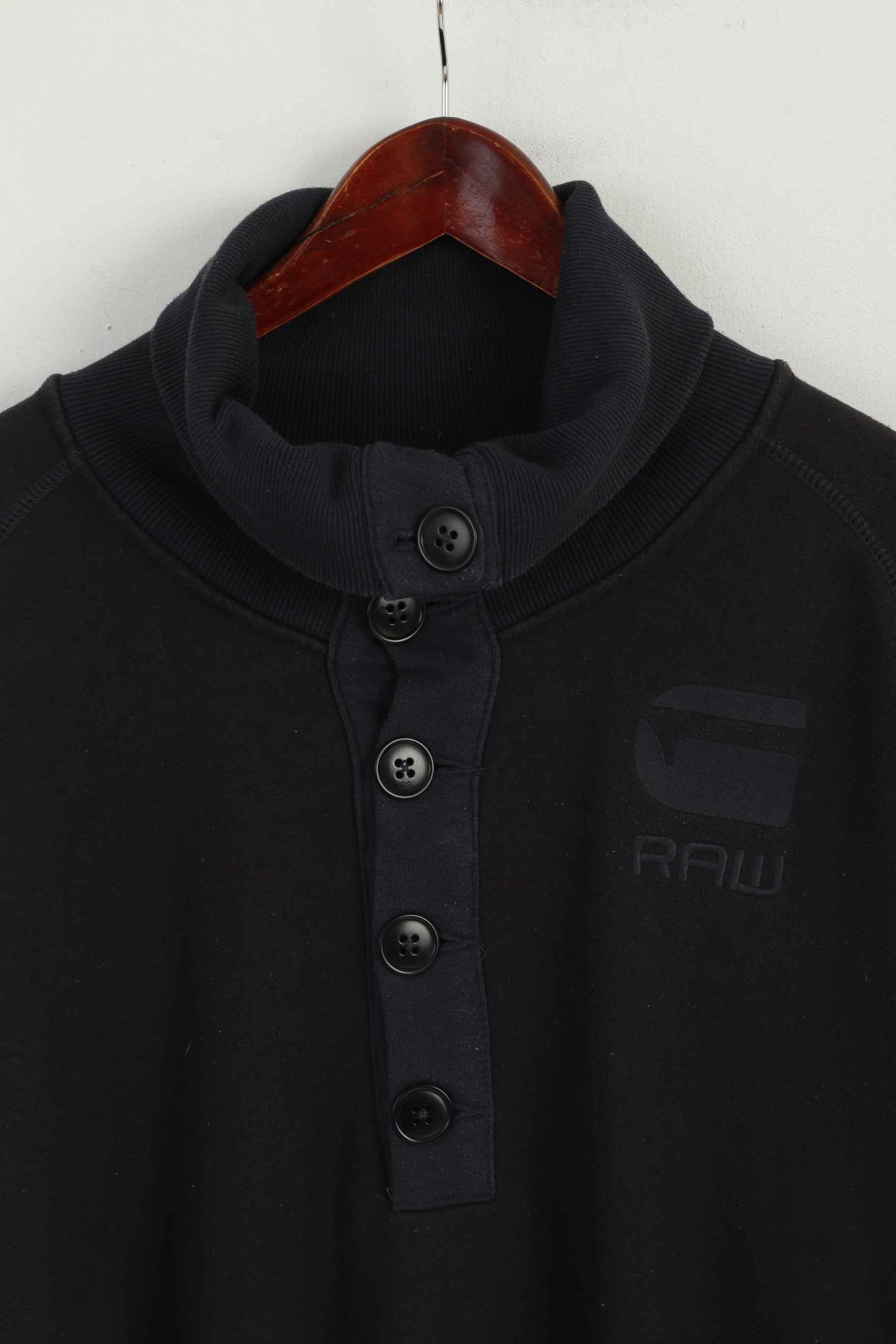 G-STAR RAW Men XL Sweatshirt Navy Cotton CL Philley Turtle Buttoned Neck Top