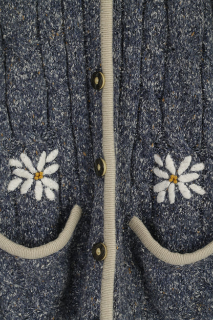 Hine Seven Country Women S Sweater Blue Embroidered Daisies Button Front Cardigan